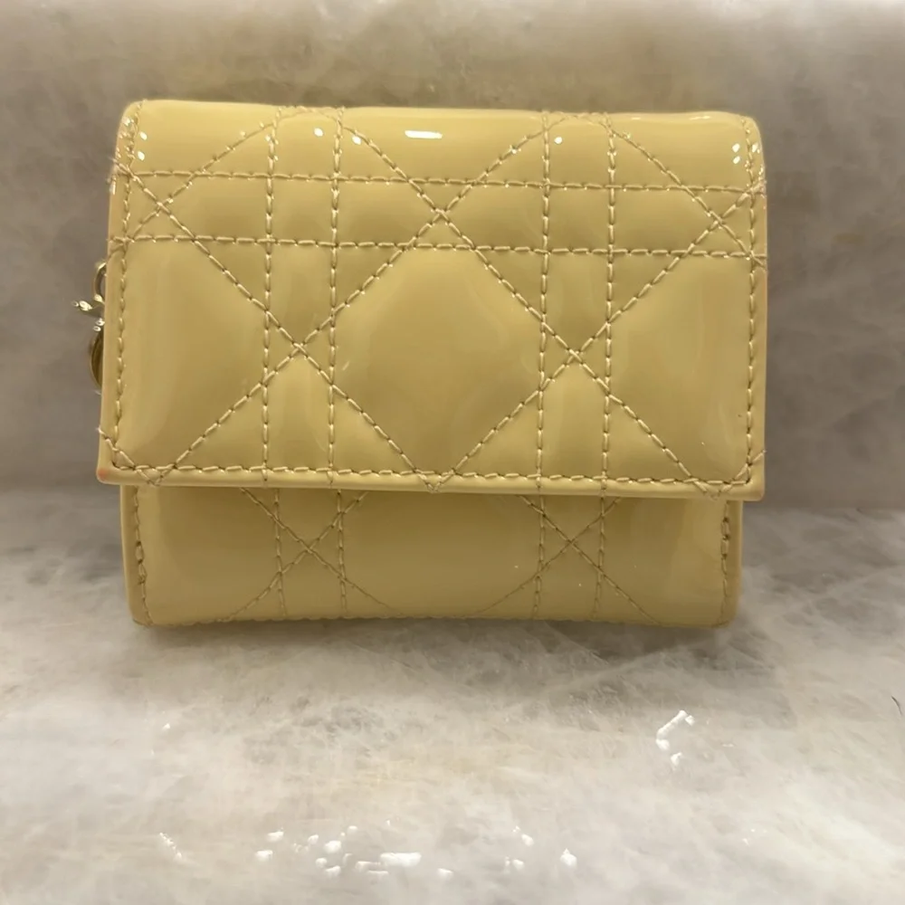 Christian Dior Lady Dior Lotus Cannage Patent Calf Leather Trifold Wallet